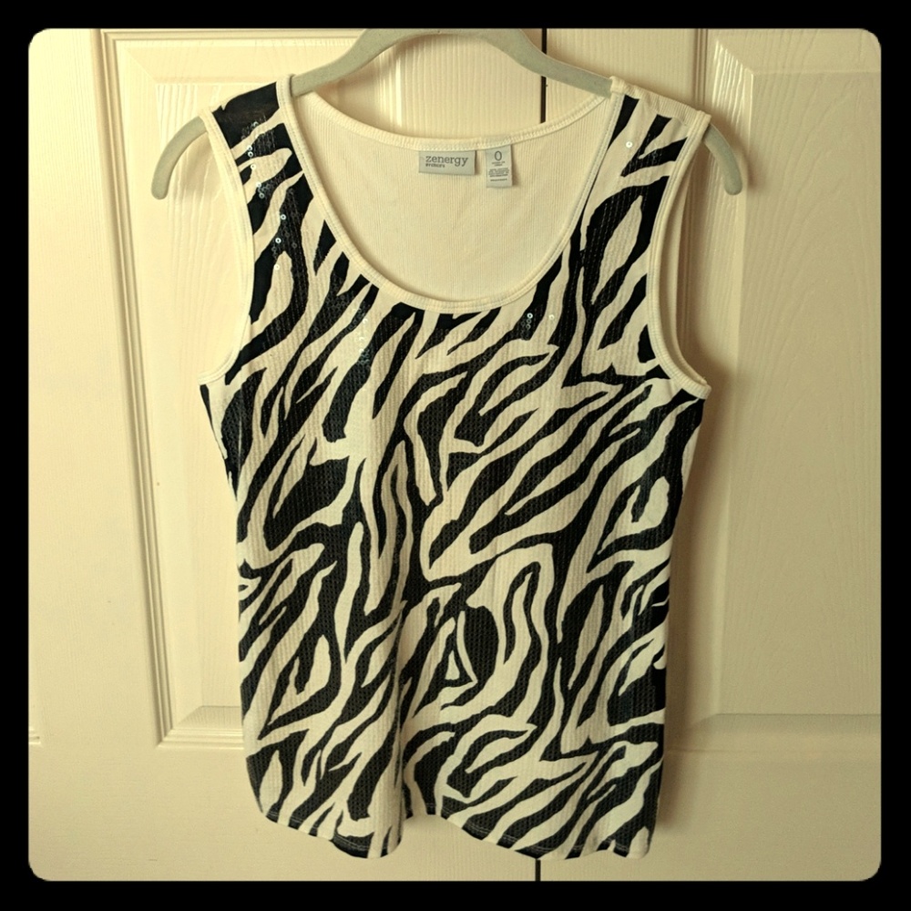 Sequined Zebra Tank Top